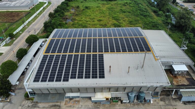 Solar panels installed on the roof of a factory building for Cara Bakery Co., Ltd.