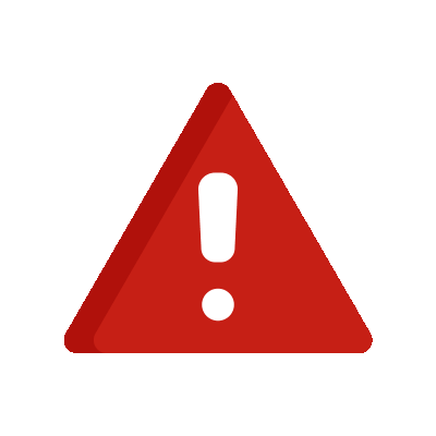 Red warning triangle with a white exclamation mark, symbolizing alert or error.