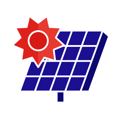 Red sun icon and blue solar panel