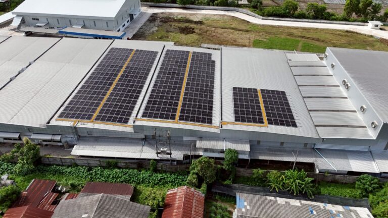 Solar panels installed on the roof of a factory building for Cortina Eagle Co., Ltd.