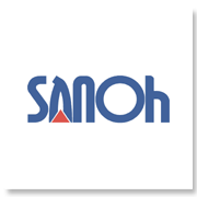 Sanoh logo: a stylized blue 'S' with a red triangle below